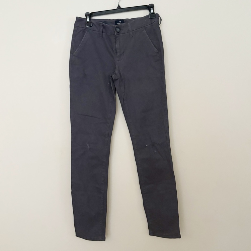 American Eagle Skinny Stretch Chino Pants Womens 4‎ Grey Twill Preppy Casual